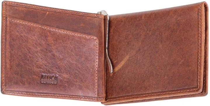 MIKA 42228 - Geldbörse aus Echt Leder, Portemonnaie im Querformat, Geldbeutel mit Geldklammer, RFID