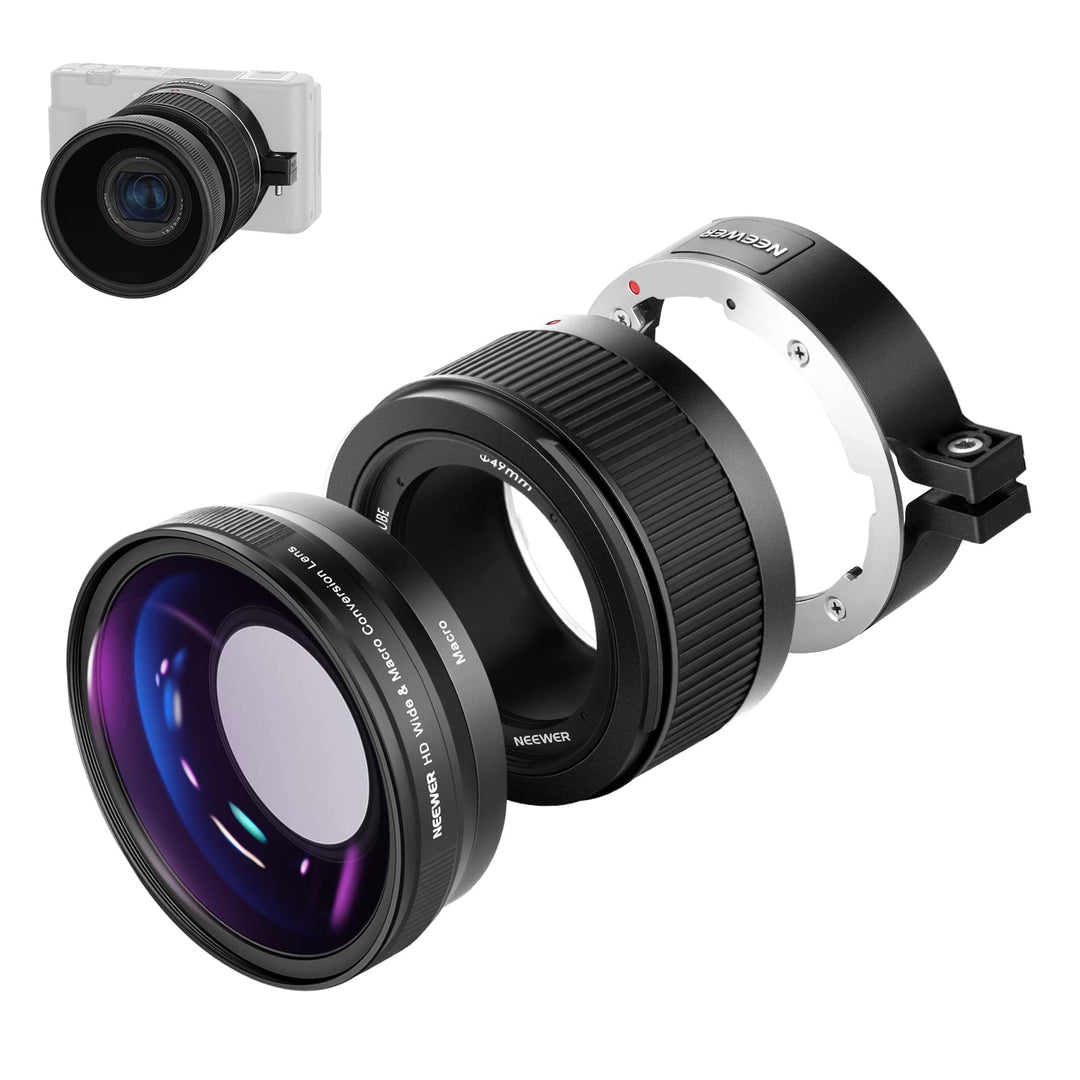 NEEWER Weitwinkelobjektiv kompatibel mit Sony ZV1 Kamera, 2 in 1 18mm HD Weitwinkel und 10 Fach Makr
