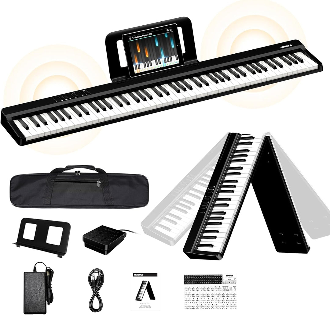 TERENCE E Piano 88 Tasten, Keyboard Piano mit Halbgewichtet, Faltbares Klavier mit Aufnahme und Blue