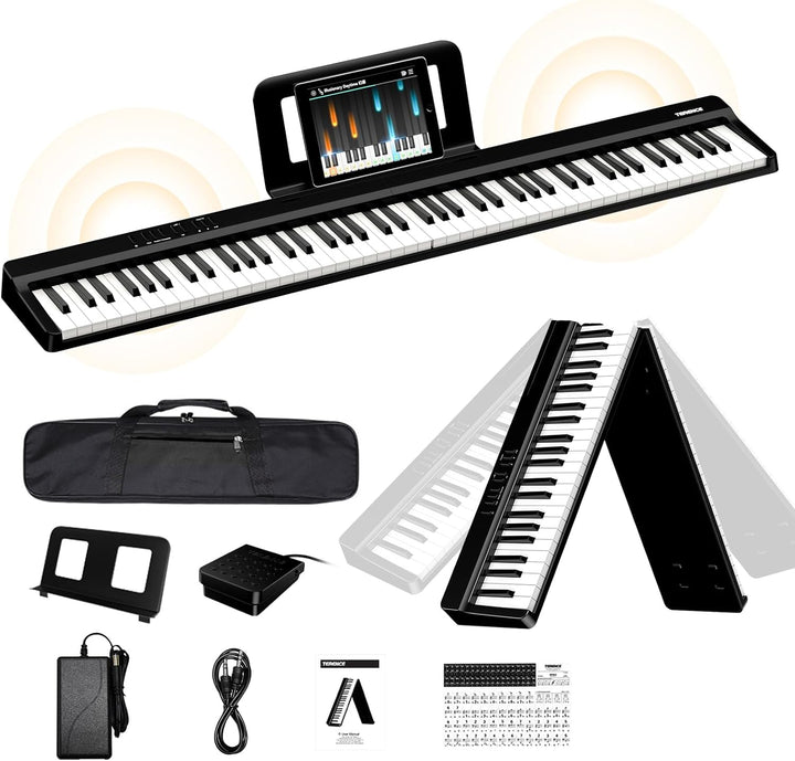 TERENCE E Piano 88 Tasten, Keyboard Piano mit Halbgewichtet, Faltbares Klavier mit Aufnahme und Blue