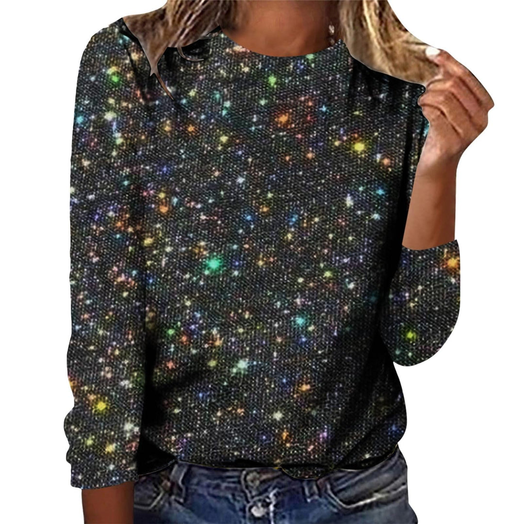 Damen Langarm Glitzer Shirt Sweatshirt-Damen Grosse Grössen Karneval Pailletten Top Frauen Tops Lang