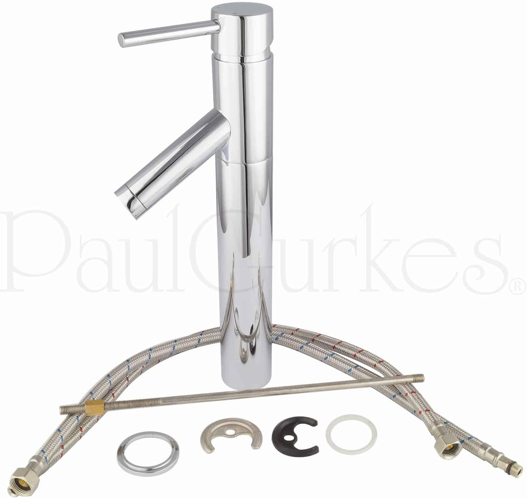 PaulGurkes Waschschalenarmatur rund Wasserhahn lang Waschtischbatterie, Waschschalenarmatur