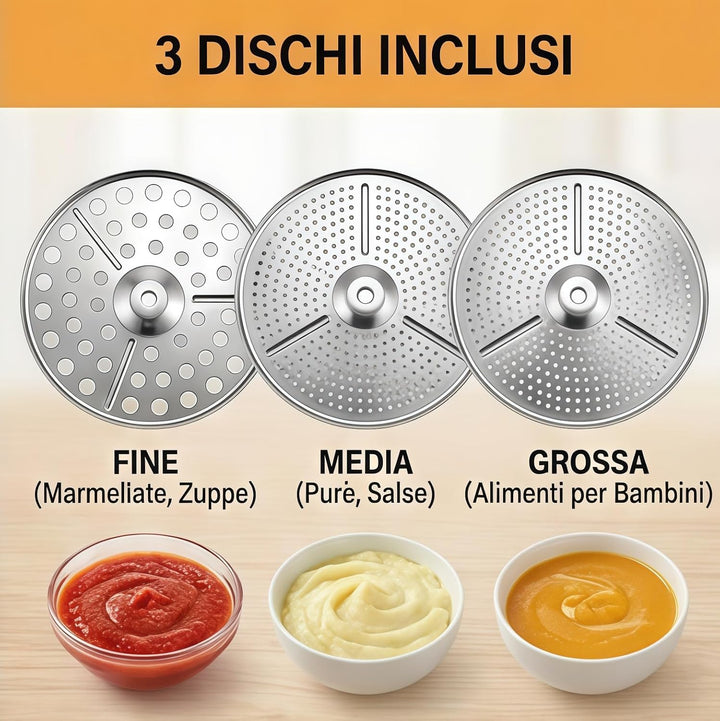 Passiergerät aus Edelstahl ergonomisch Anti-Rutsch Drehbar mit 3 Grinding Plates Passiermühle Edelst
