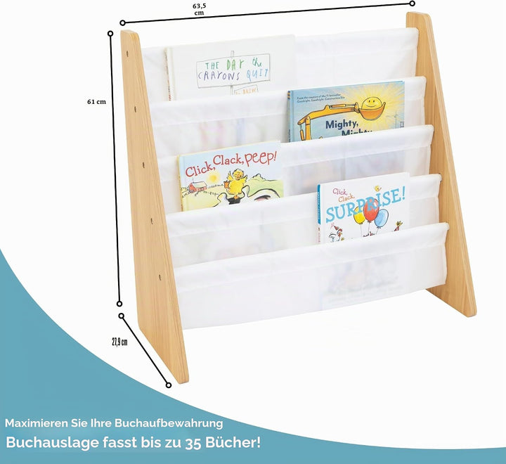Tot Tutors Crew Kinder-Bücherregal Aus Holz mit 4 Taschen, Naturfarben und Weiss WO173 Natural White