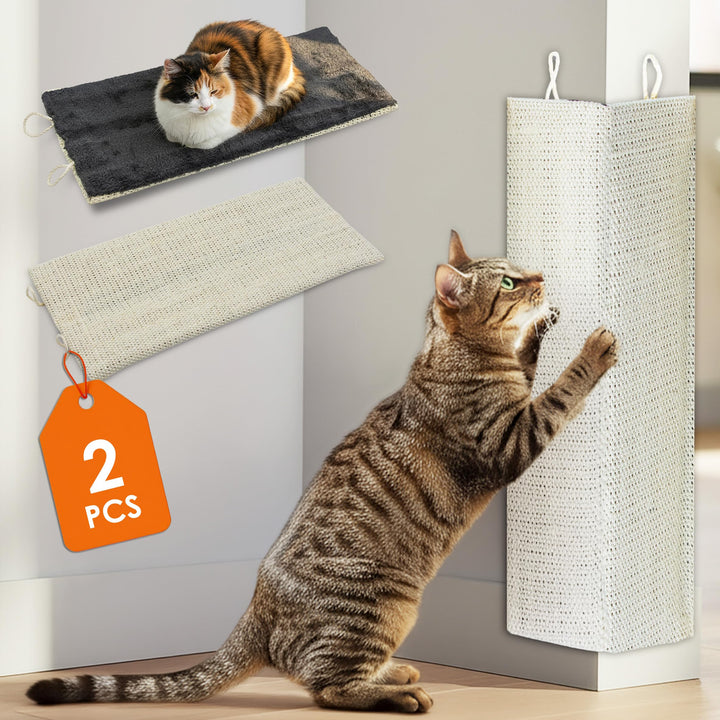 Katzen Kratzbrett klein mit 2 verschiedenen Seiten 50 x 22 cm - 2er Set - Sisal und Plüsch Kratzecke