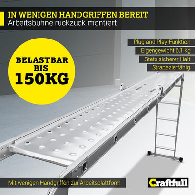 𝐂𝐑𝐀𝐅𝐓𝐅𝐔𝐋𝐋 Aluminium Plattform für CF-104A | 𝟑 𝐉𝐀𝐇𝐑𝐄 𝐆𝐀𝐑𝐀𝐍𝐓𝐈𝐄 - 1-20 Sprossen - 580 cm Länge - Leiter