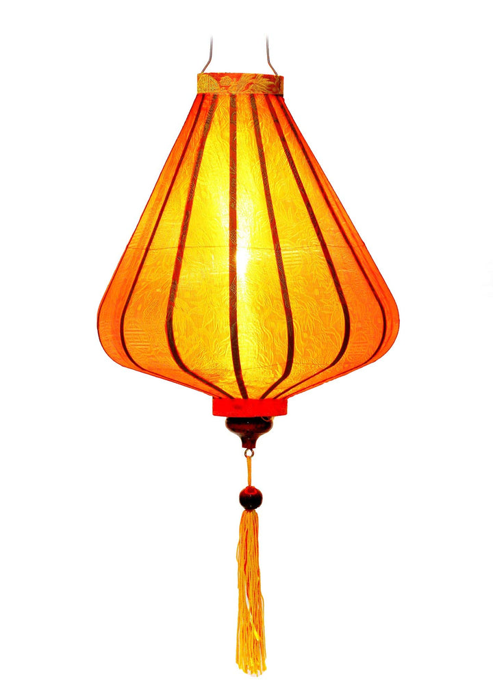 Laterne Lampion Asiatische aus Seide Orange, A Ø30cm - Traditionelle Hoi An Hängelampe aus Stoff, Ba