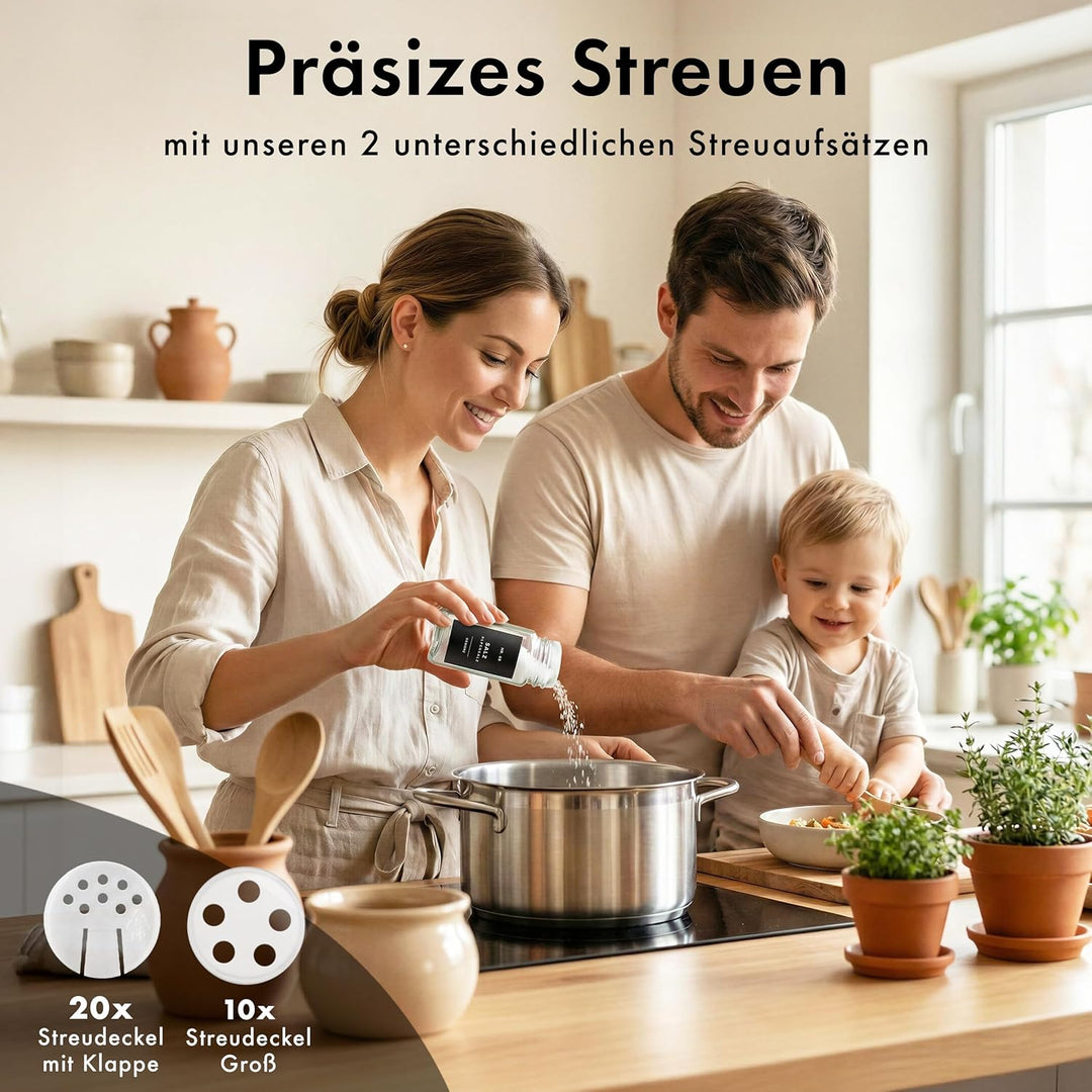 EDELHAUS® Gewürzgläser Eckig mit Bambus Holzdeckel (24 Stück) Gewürzdosen mit Streueinsatz und 240 E