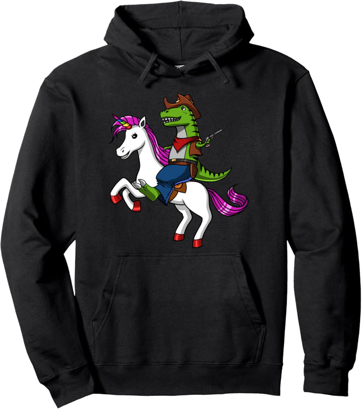 T-Rex Dinosaurier Reitet Auf Einhorn Kinder Jungen Mädchen Pullover Hoodie