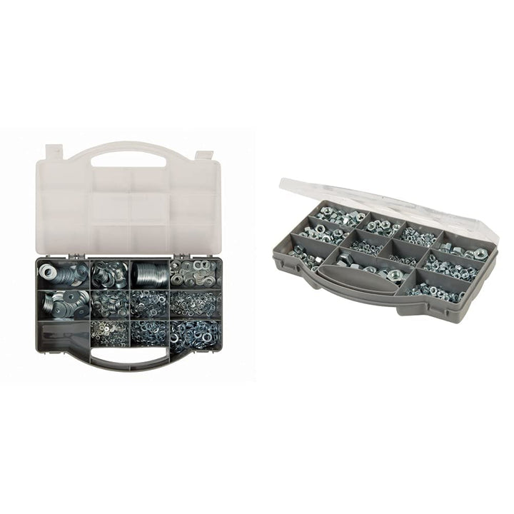Fixman 477005 Unterlegscheiben-Sortiment 1.000-tlg, Silver & 771284 Sechskantmuttern-Sortiment 1000-