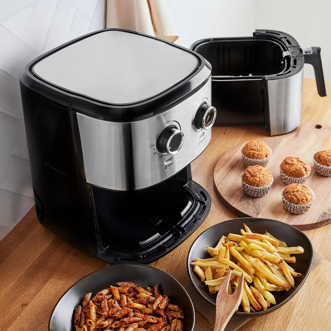 Karaca Multifry Inox 1700W Doppelfritteuse 5,5 Liter XL, Öl verspritzt, grossen Behälter, Geruchsneu
