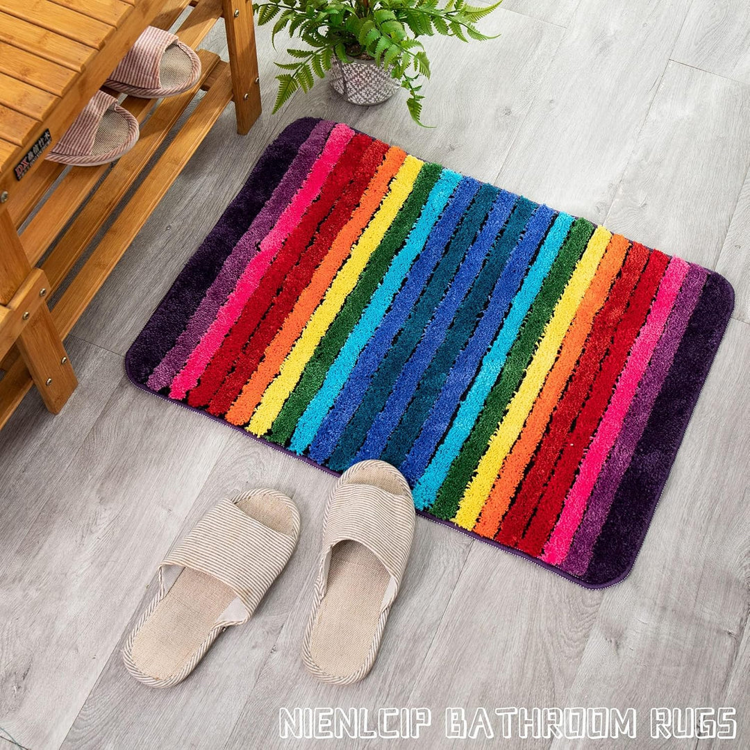 NIENLCIP Regenbogen-Badematte, Bunte Badezimmerteppiche, superweich und saugfähig, Mikrofaser-Plüsch