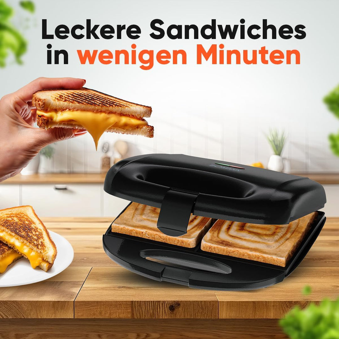 Bomann® Sandwichmaker | für viereckige Sandwichplatten | Sandwichtoaster mit Antihaftbeschichtung |