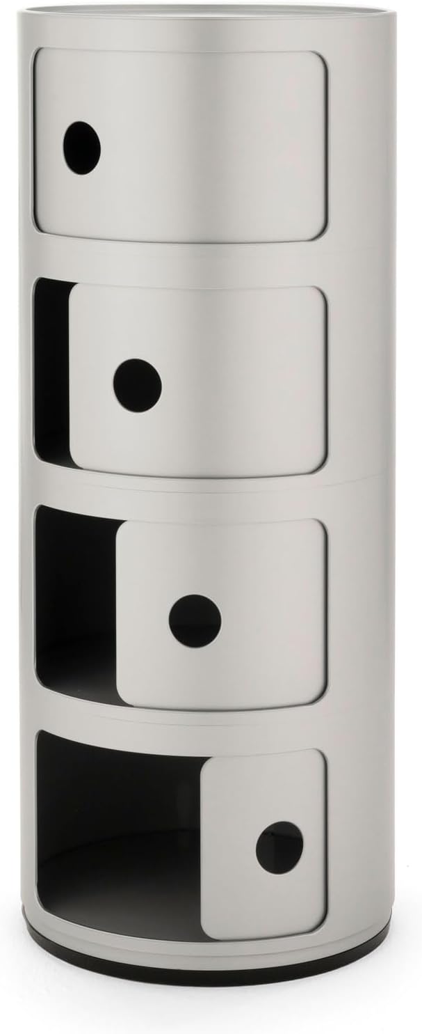 Kartell Componibili, 4 Elements, Silber, Runde Basis 4-fächer Silber, 4-fächer Silber