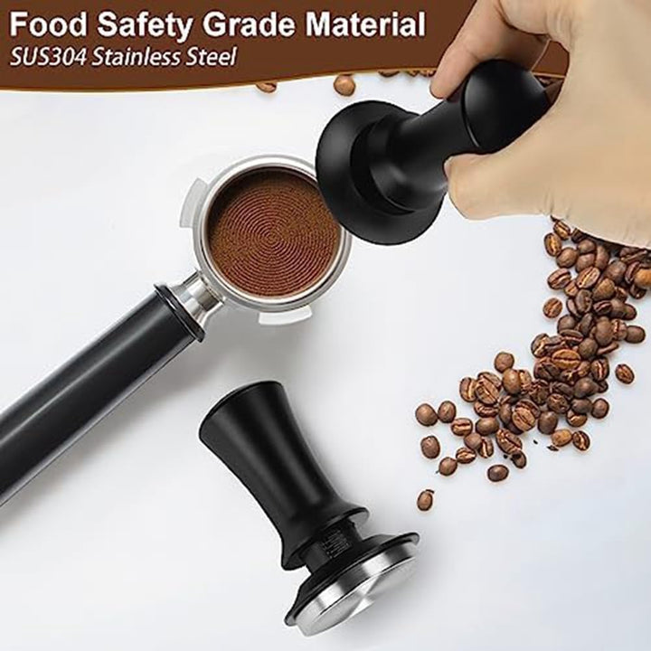 Kaffee Tamper 58mm mit Silikonpad - Espresso Stampfer Edelstahl Kalibriert mit Feder für 58mm Siebtr