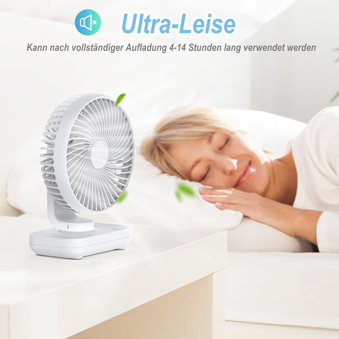 Mini Ventilator Leise, USB 4000mAh Akku kleiner Tischventilator, 4 Geschwindigkeiten für den Schreib