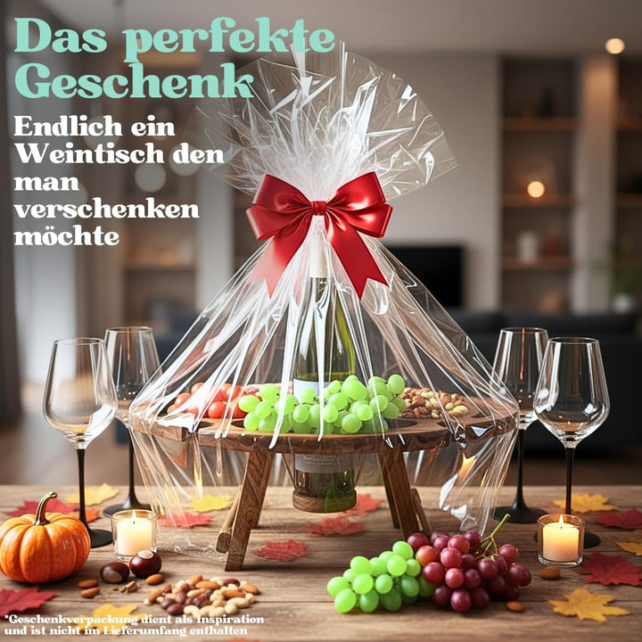 Weintisch Akazie Massivholz für 4 Personen - Weinbar & Weintablett für Zuhause oder Outdoor - auch a