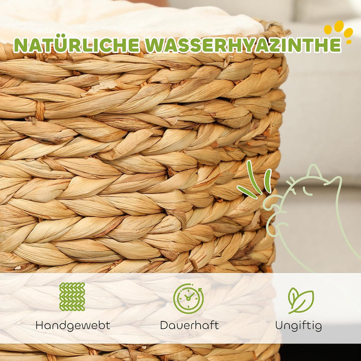 PawHut Kratztonne, 50 cm hoch Katzentonne mit 2 Höhle, Kratzbaum mit Kissen, Katzenturm aus Wasserhy