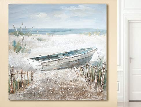 GILDE Bild Boot am Strand - Meer - Gemälde handgemalt - H 100 cm B 100 cm