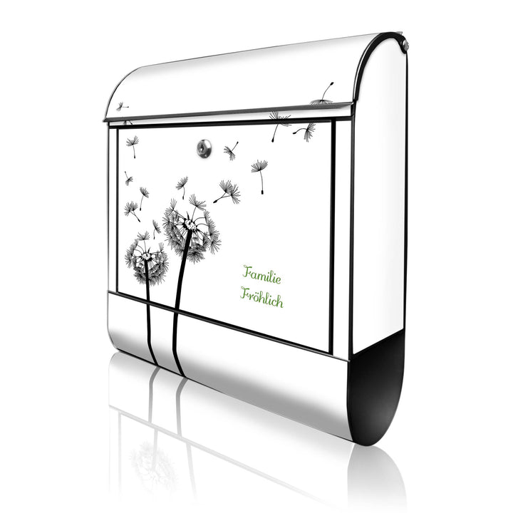banjado® Design Briefkasten personalisiert mit Motiv Pusteblume 2 39x47x14cm & 2 Schlüssel - Briefka