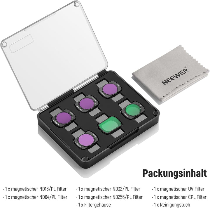NEEWER Magnetisches ND/CPL Filterset kompatibel mit DJI OSMO Pocket 3, 6er Pack UV CPL ND16/PL ND32/