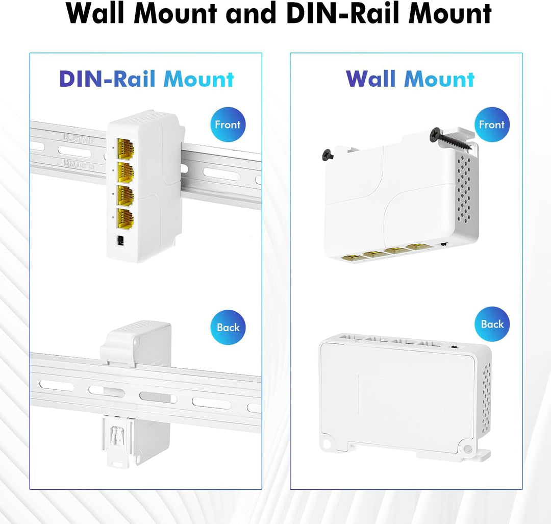 MokerLink 4 Port Gigabit PoE Extender, IEEE 802.3 af/at PoE Repeater, 10/100/1000Mbps, 1 PoE in 3 Po
