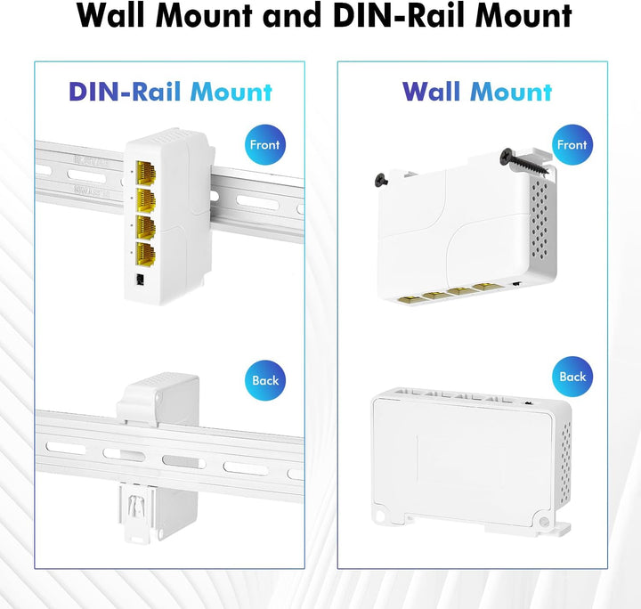 MokerLink 4 Port Gigabit PoE Extender, IEEE 802.3 af/at PoE Repeater, 10/100/1000Mbps, 1 PoE in 3 Po