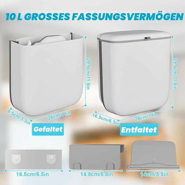 Hängend Mülleimer Küche, Faltbarer Abfalleimer Küche Wasserdicht mit Deckel 10L, PP+TPA, für Camping