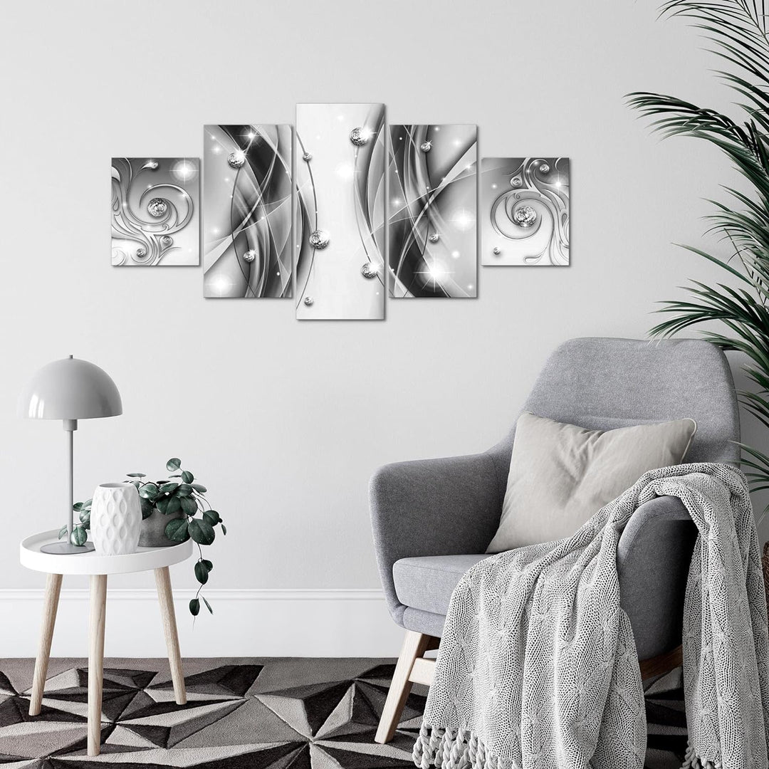 Runa Art Wandbilder Abstrakt 5 Teilig Bild auf Vlies Leinwand Deko Wohnzimmer Schlafzimmer Diamant S