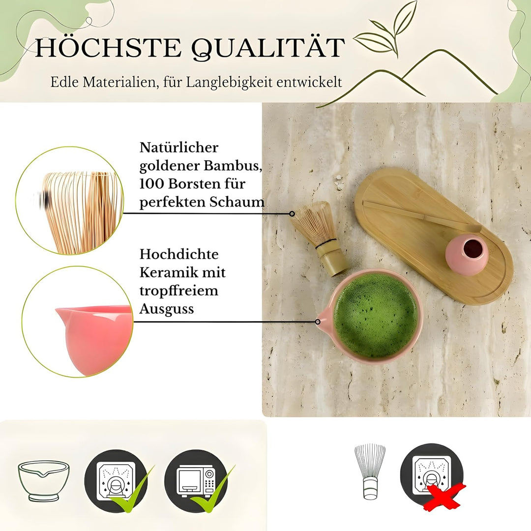 Matcha Set mit Bambusbesen, Keramikschale &amp; Sieb – Matcha Tee Starter Set inkl. Löffel, ideal als Ge