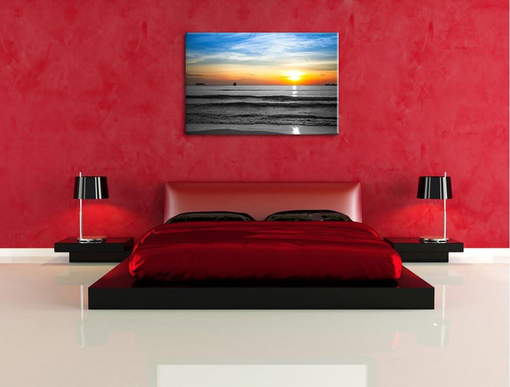 Malibu Beach Sunrise Water Sand schwarz/weiss Format: 100x70 auf Leinwand, XXL riesige Bilder fertig
