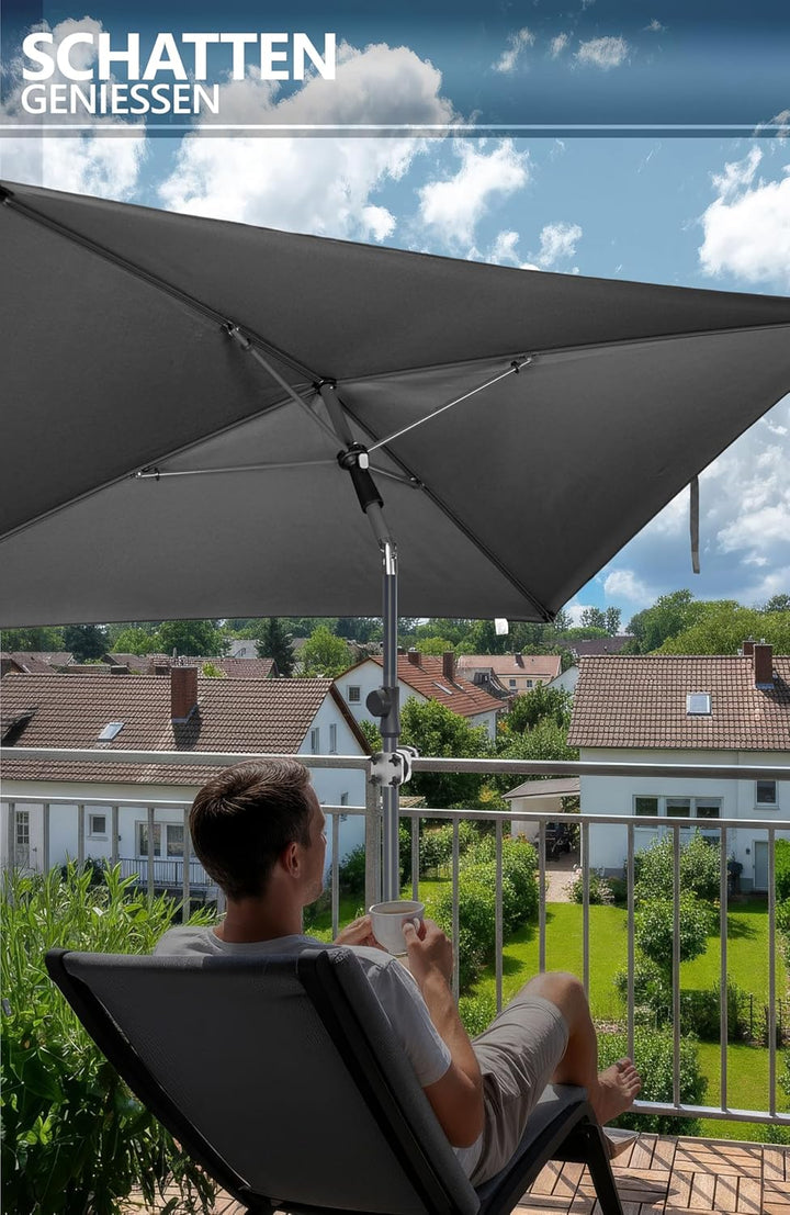 4smile Sonnenschirm Balkon SunnyShade 3-in-1 SET in Anthrazit - UPF 50+ Sonnenschirm rechteckig 200