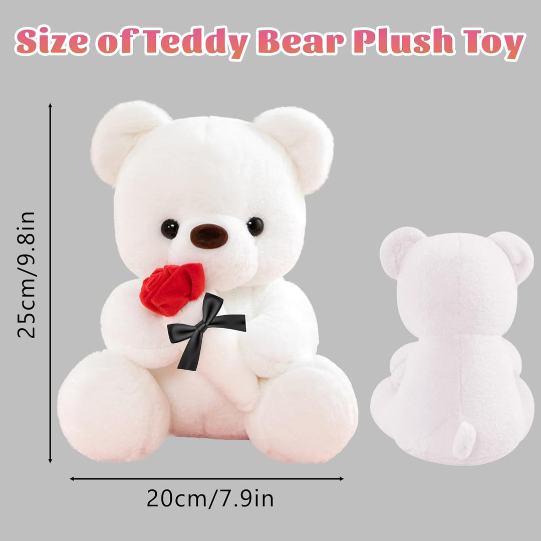 Teddybär Weiss, 25cm Teddybär mit Rose Teddy Plüsch Plüsch-Bär Teddybären Stofftier Spielzeug Plüsch