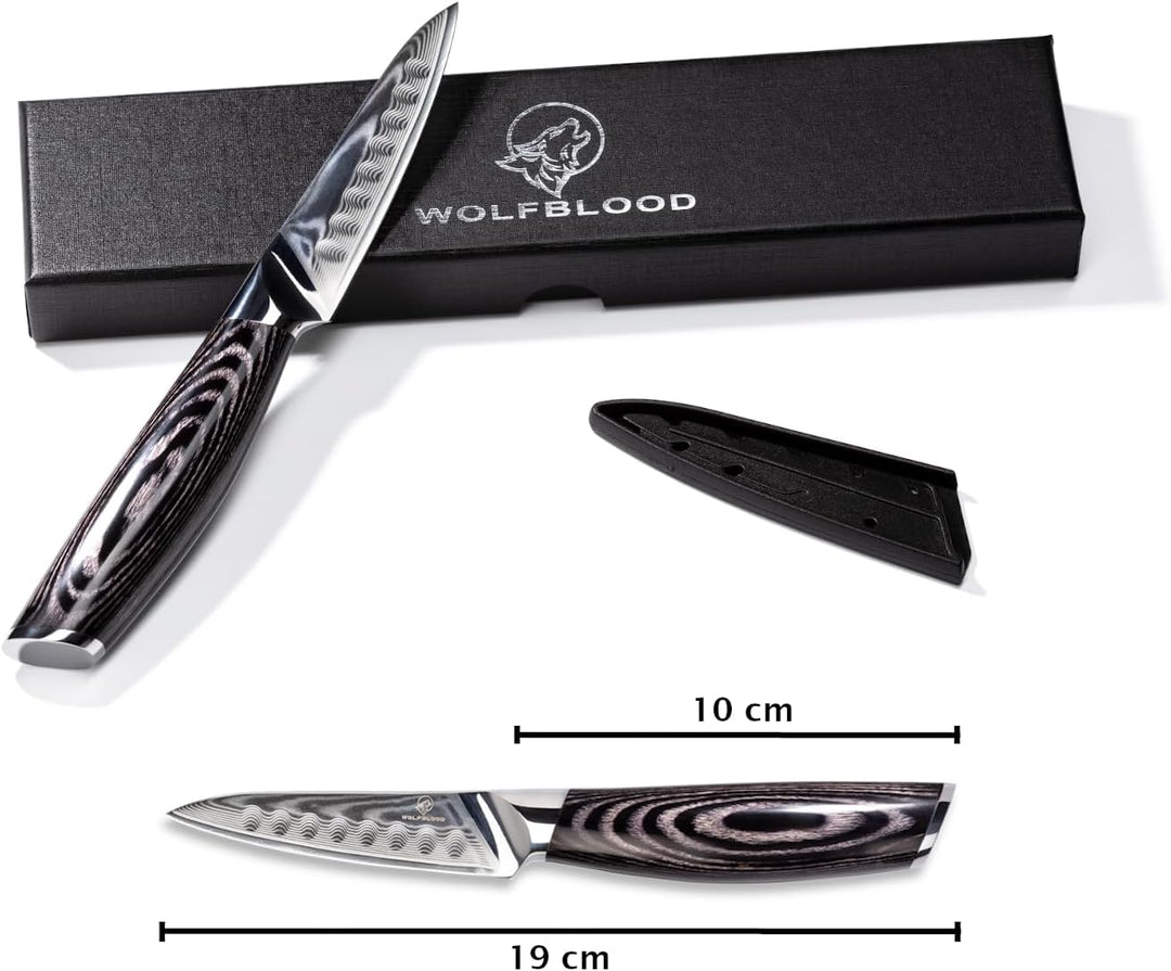 Wolfblood PRO Damastmesser Damast Küchenmesser S (19cm) TÜV geprüfter 62 HRC Damaststahl aus 67 Lage