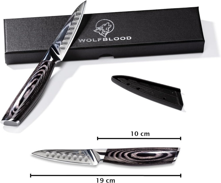 Wolfblood PRO Damastmesser Damast Küchenmesser S (19cm) TÜV geprüfter 62 HRC Damaststahl aus 67 Lage