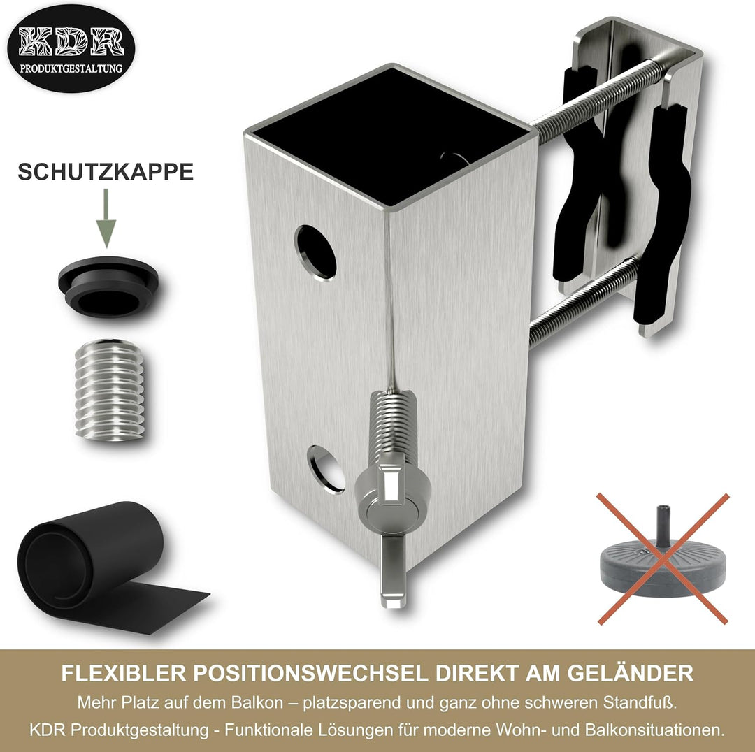 Sonnenschirmhalter aus Edelstahl für Balkongeländer rund und eckig Schirmhalterung bis Sonnenschirm