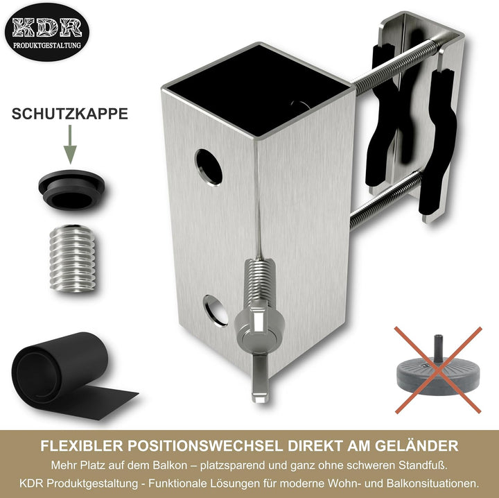 Sonnenschirmhalter aus Edelstahl für Balkongeländer rund und eckig Schirmhalterung bis Sonnenschirm