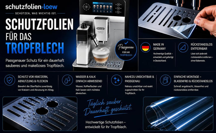 5 x Schutzfolie tranparent, Kratzschutz passend für DeLonghi Eletta Ultra ECAM 472.85 Abtropfblech,