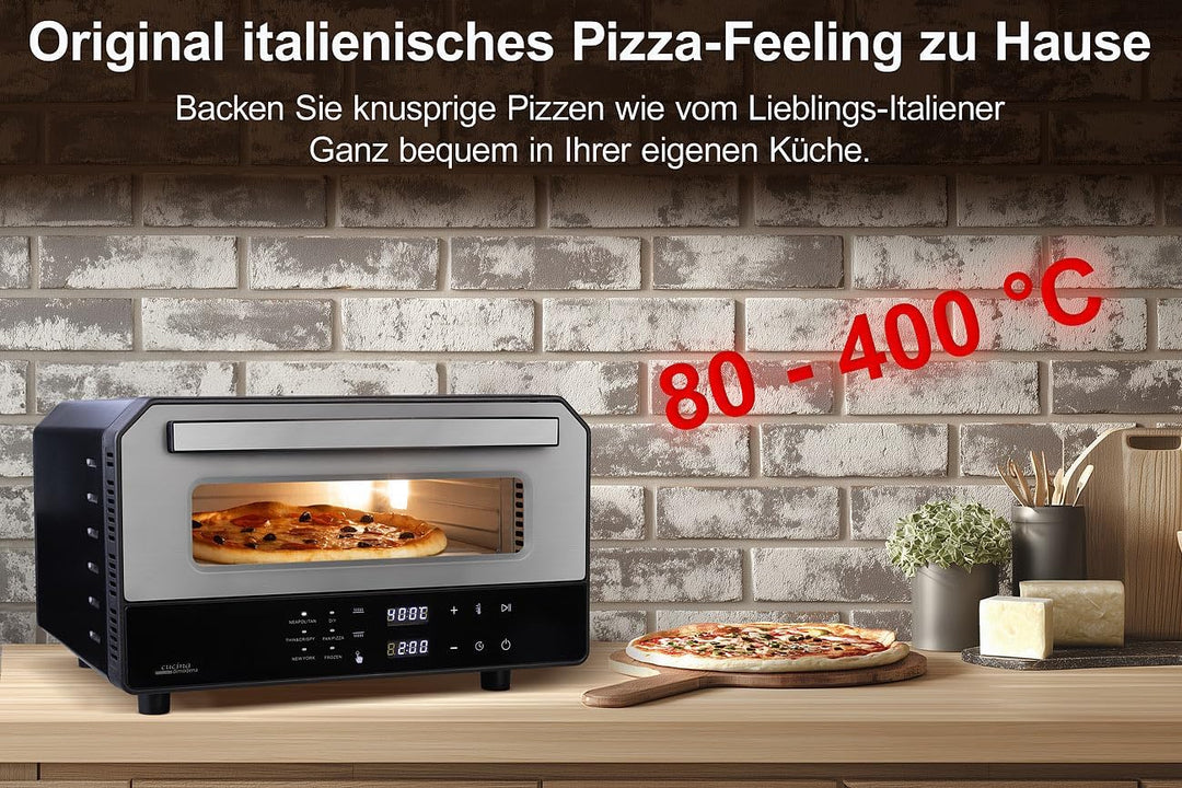 Backofen: Elektrischer Pizzaofen mit Pizzastein, 400 °C, 1.700 W, Pizzaschieber (Pizzaofen für Zuhau