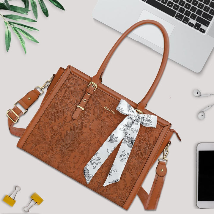 MOSISO Laptop Tasche für Frauen,15,6 Zoll PU Leder Tote Bag Kompatibel mit MacBook,HP,Dell,Asus Note