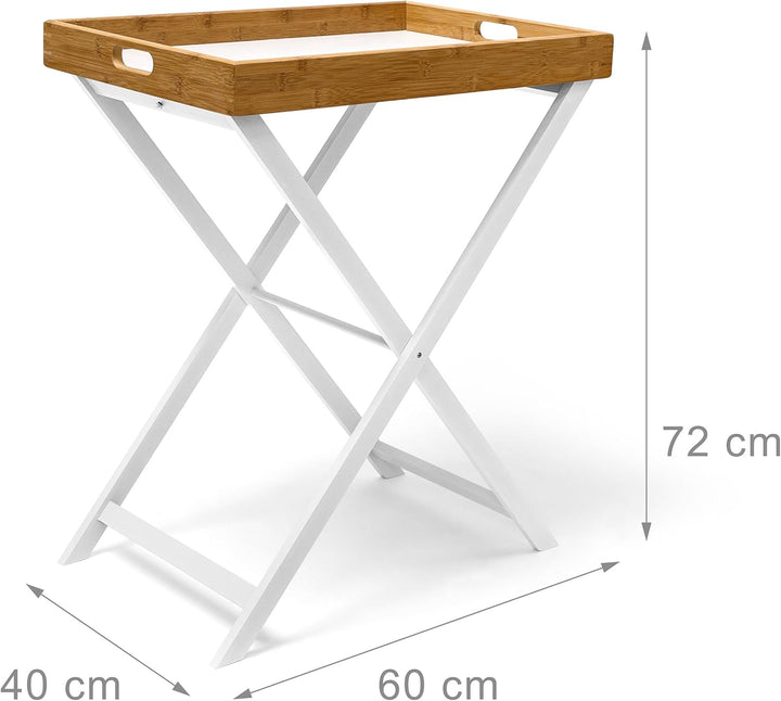 Relaxdays Tabletttisch Bambus H x B x T: ca. 72 x 60 x 40 cm Beistelltisch mit Tablett als Klapptisc