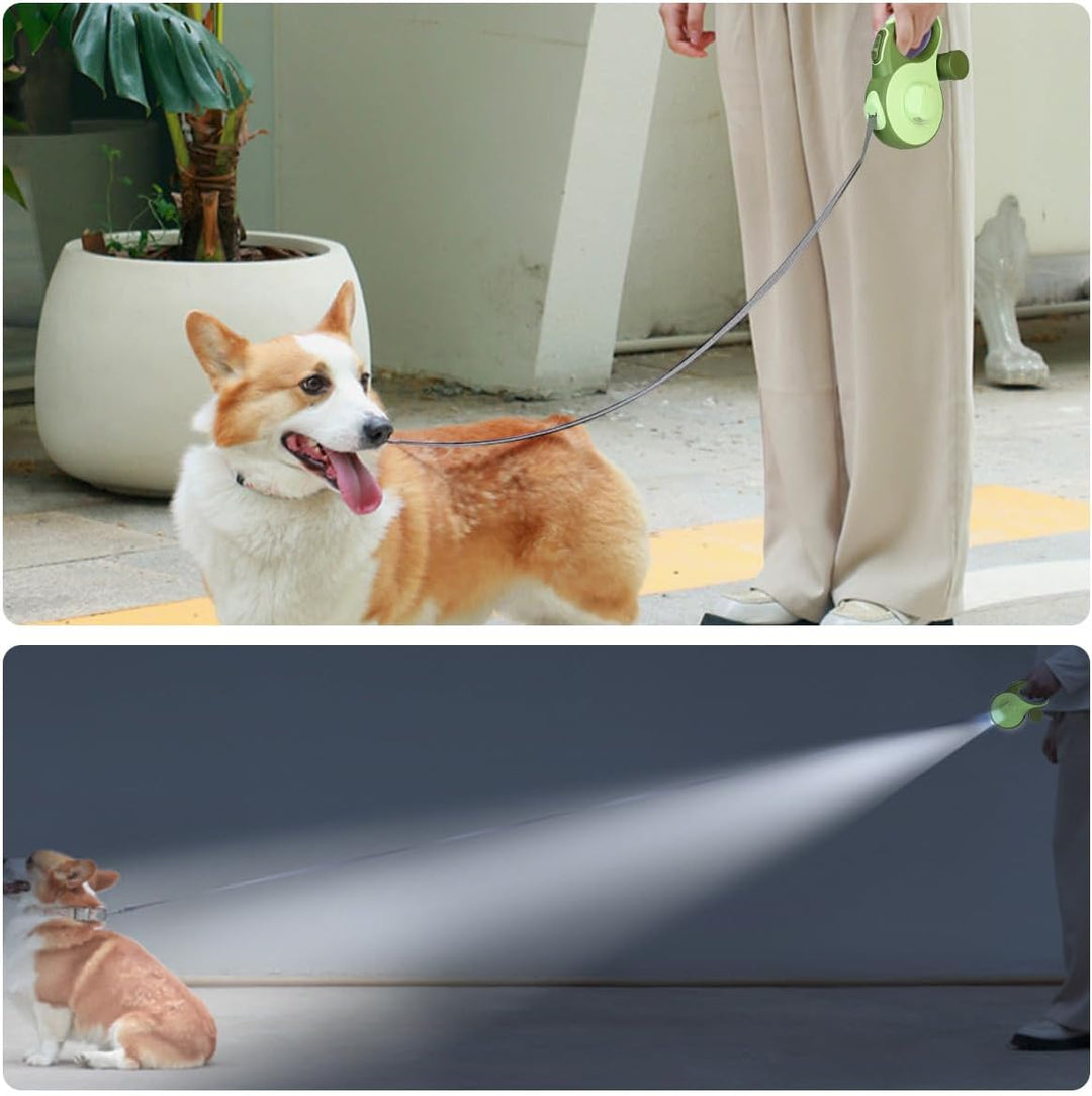 Hundeleine 8M - Hunde Leine Rollleine mit LED-Licht und Kottaschenhalter, Verknotungsfrei Leine, Sch