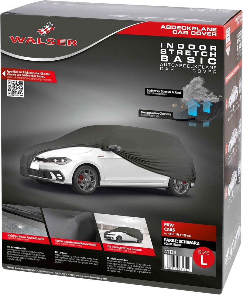 WALSER Abdeckung Auto Indoor Stretch Basic, Autoabdeckung Winter, staubdichte Autogarage Abdeckung,