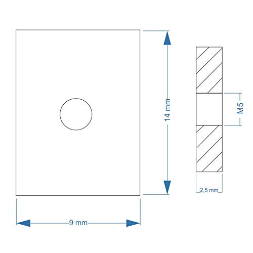 Nutenstein | Gewindeplatte 14x9x2,5 mm M5 Gewinde mittig | Stahl galvanisch verzinkt (100 Stück), 10