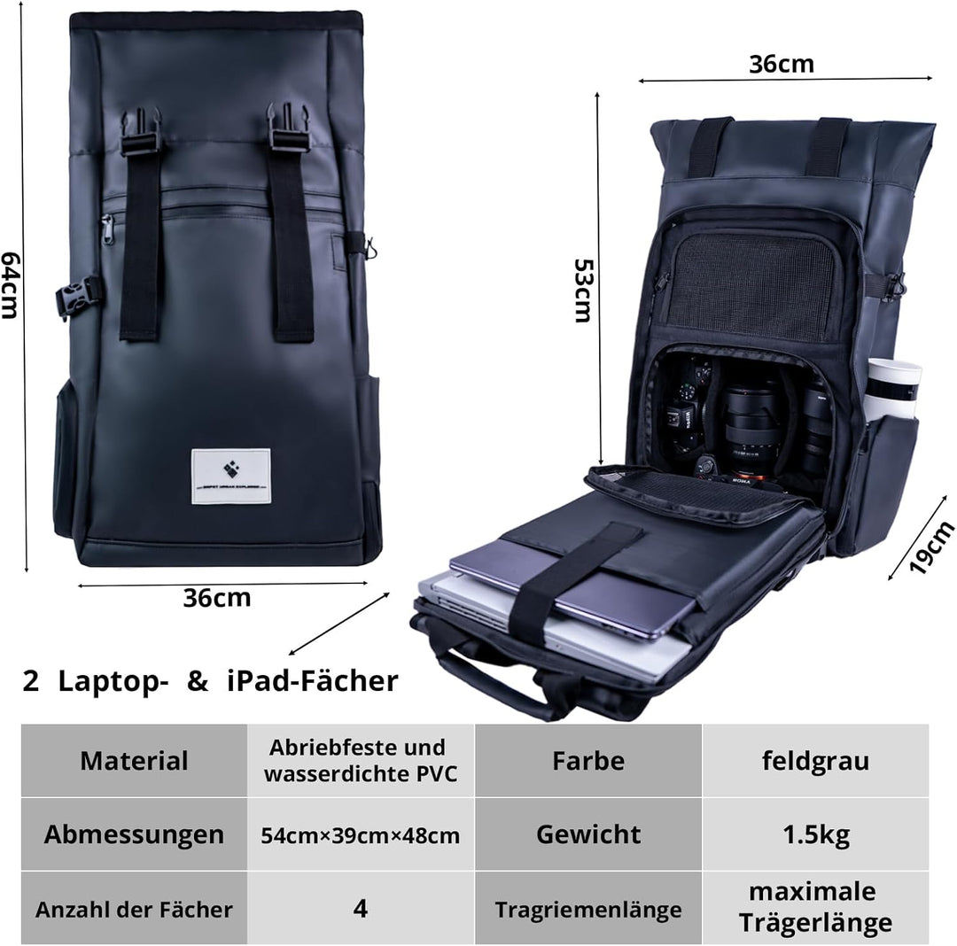 Kamerarucksack wasserdicht mit Trinksystem | Modularer Fotorucksack für Stativ | Schneller Kamera-Zu