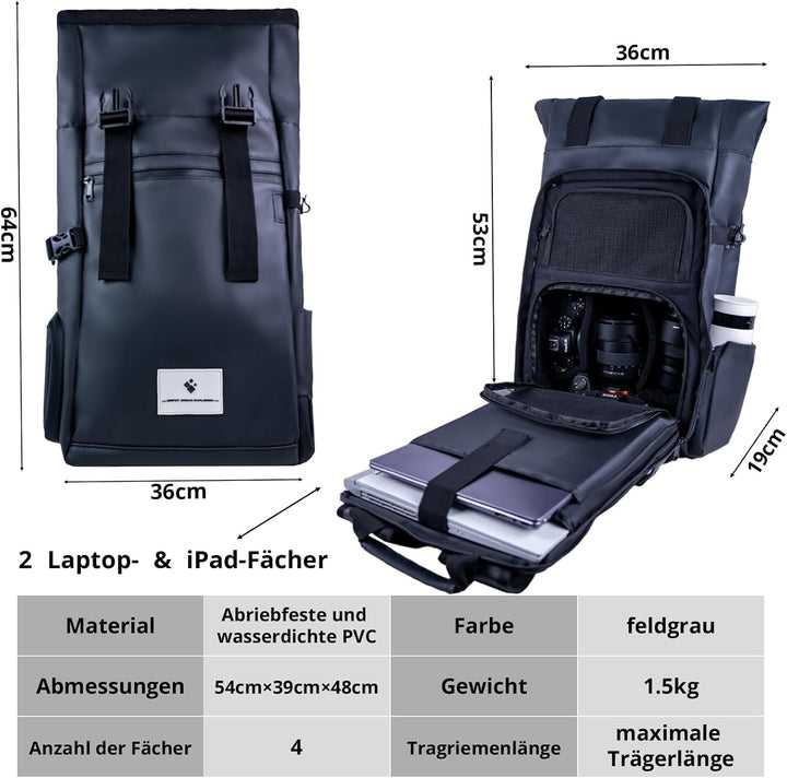 Kamerarucksack wasserdicht mit Trinksystem | Modularer Fotorucksack für Stativ | Schneller Kamera-Zu
