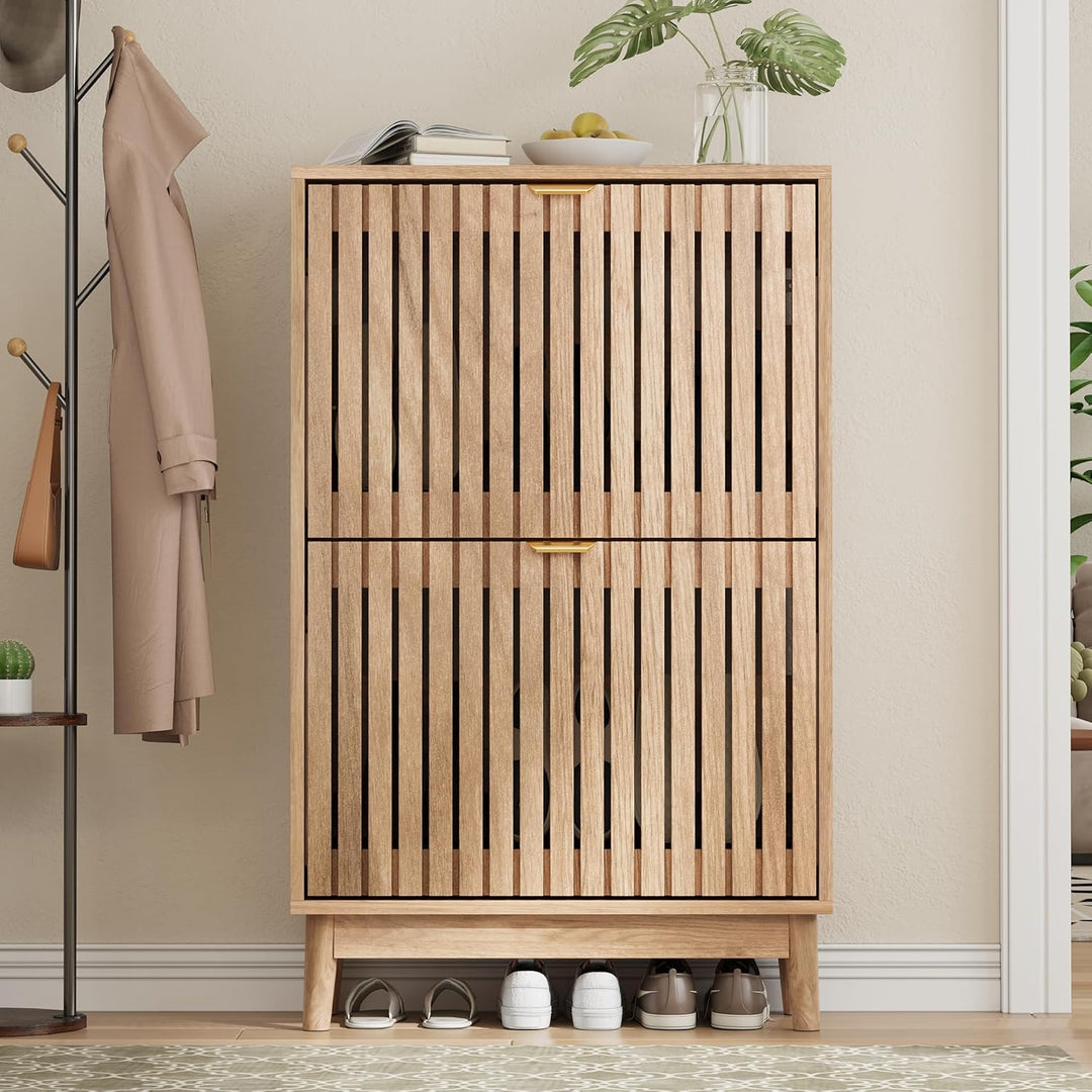 Schuhschrank, Schuhschrank für den Eingangsbereich, mit 2 Klappschubladen, schmaler Schuh-Organizer