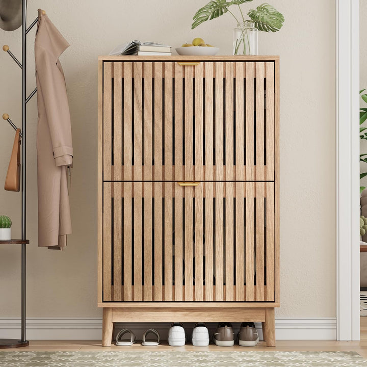 Schuhschrank, Schuhschrank für den Eingangsbereich, mit 2 Klappschubladen, schmaler Schuh-Organizer