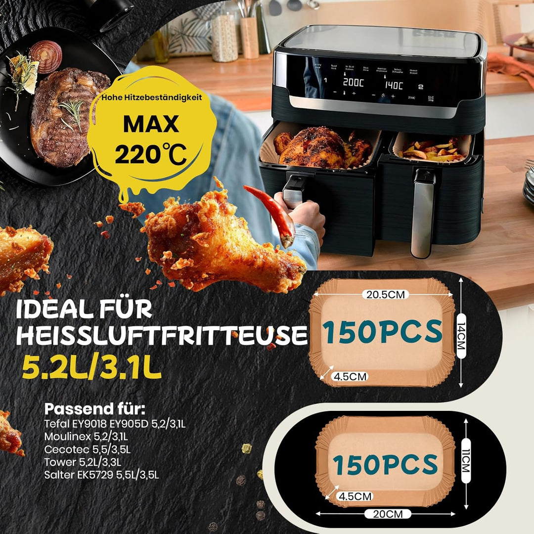 300 Stück Airfryer Backpapier für Tefal Dual Easy Fry EY9018 EY905D 8,3L(5,2/3,1L), Backpapier für H