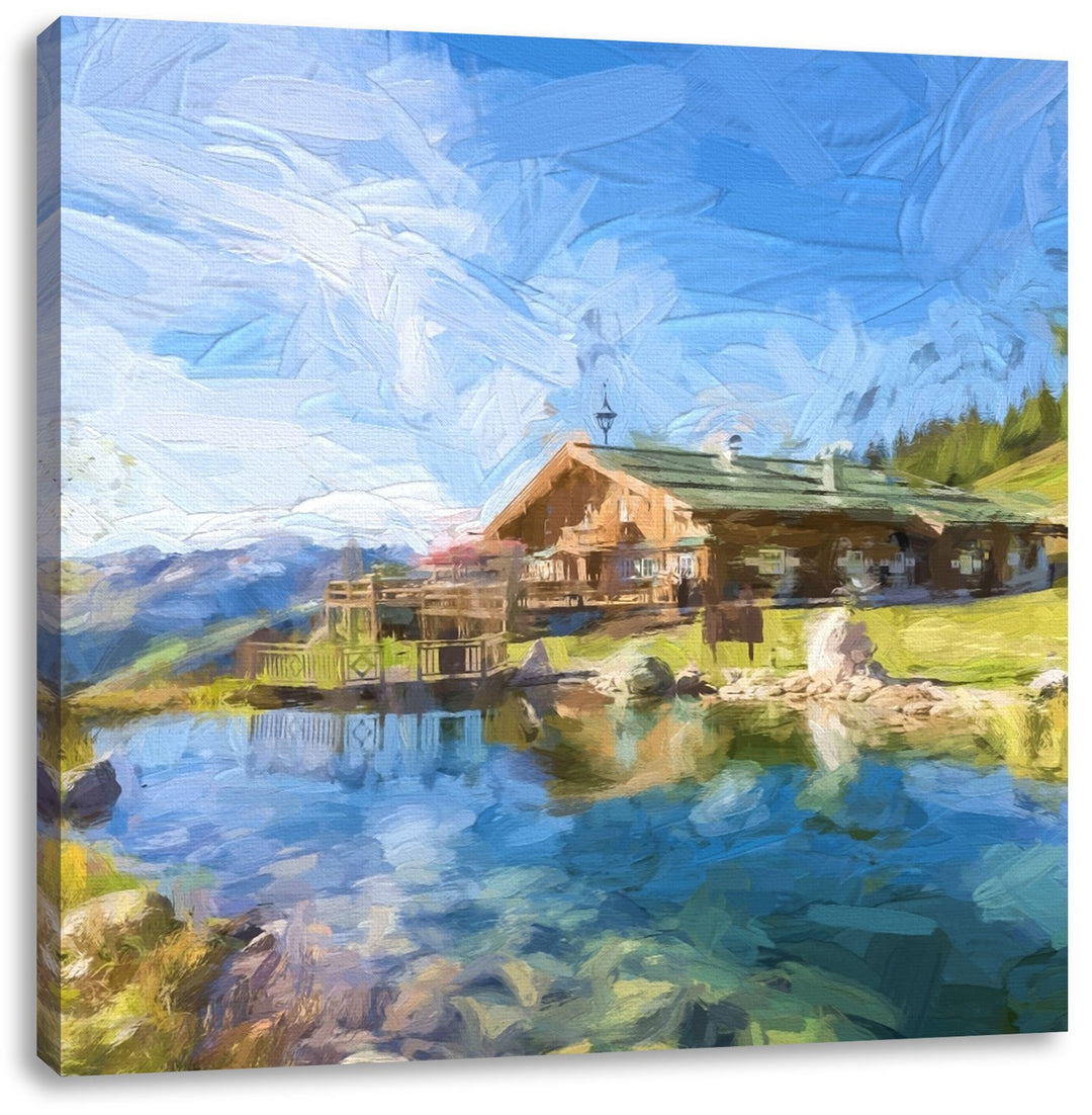 Pool Urlaubsoase, Format: 70x70 auf Leinwand, XXL riesige Bilder fertig gerahmt mit Keilrahmen, Kuns